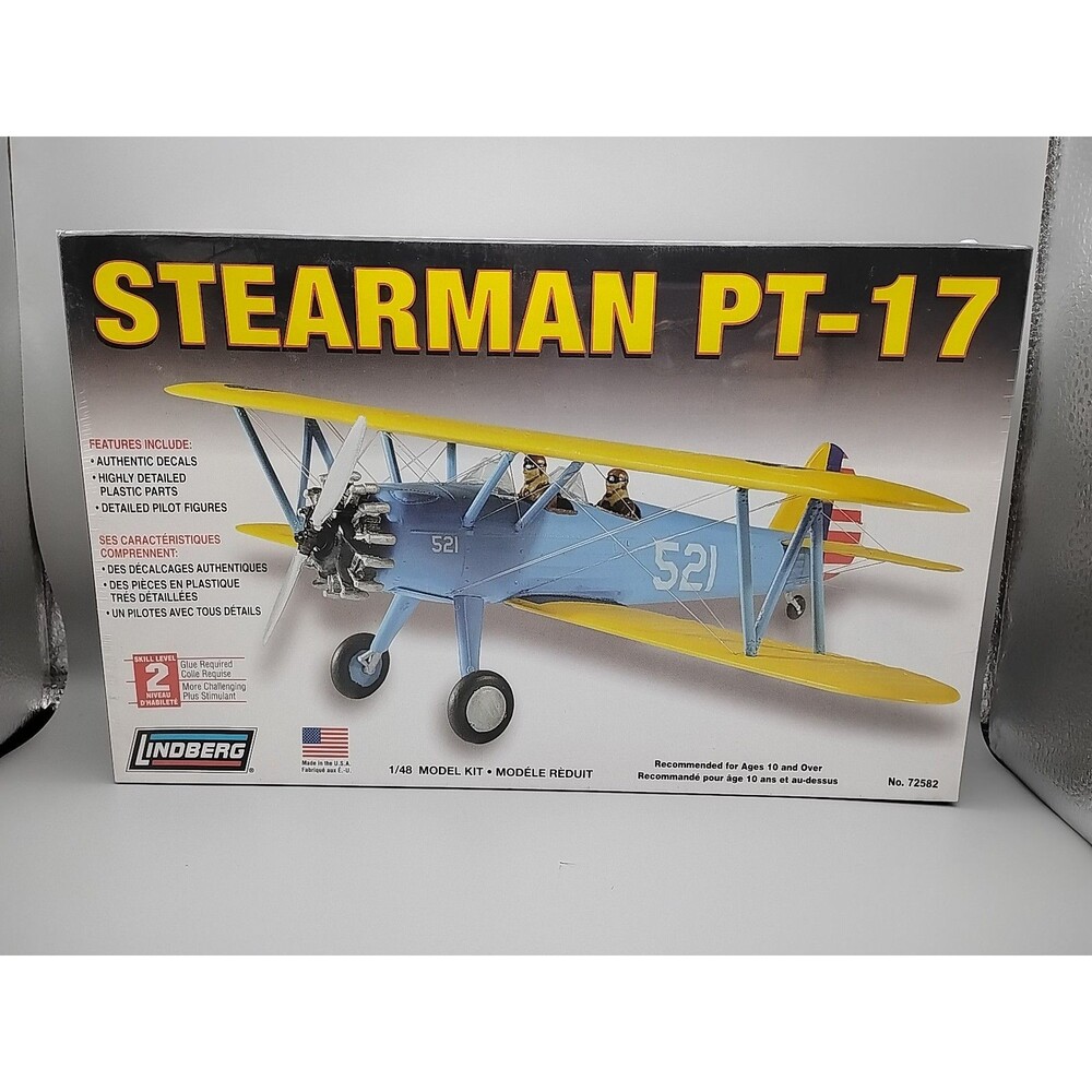 1/48 Lindberg PT-17 Stearman w/ pilots Kit #72582  2007 Factory Sealed